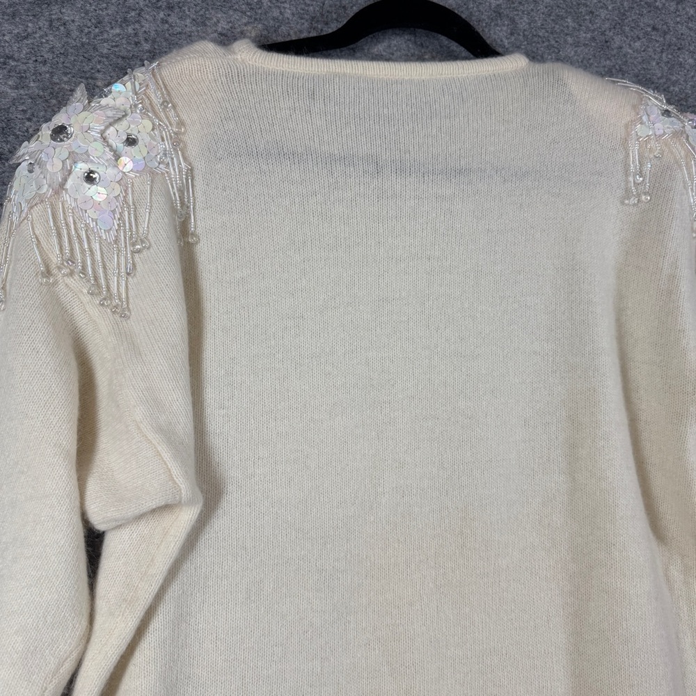 Vintage Rino Rossi Ivory Angora Blend Beaded Knit Sweater Size M Vintage Chic - Picture 12 of 16